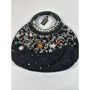 Bijoux Terner Small‎ Beaded Circle Handle Black Purse NWT